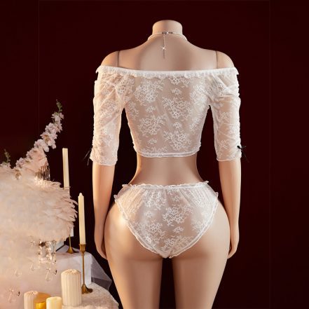 HPW301-NY-Y1194 White lace sexy see-through bra two-piece set back view