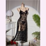 HPW316-NY-Y1138-Black-slit-embroidery-slip-dress-left-front-view