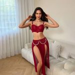 HPW321-NY-Y1193-Fishbone-Pearl-Chain-Slit-Bra-Three-Piece-Set-front-view