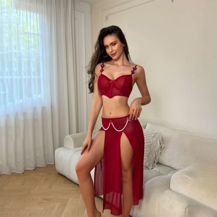 HPW321-NY-Y1193-Fishbone-Pearl-Chain-Slit-Bra-Three-Piece-Set-left-front-view1