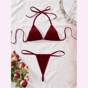 HPW326-NY-Y1067-Burgundy-velvet-sexy-lingerie-set-front-view