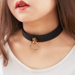 Silicone erotic collar, SM sex toy, black dog chain toy, restraint and traction principal view